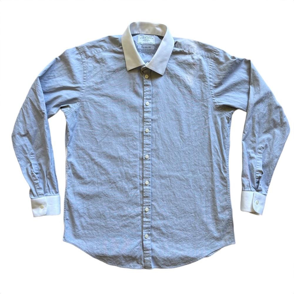 Charles Tyrwhitt Blue Dress Shirt w/ White Collar Extra Slim Fit 100% Cotton